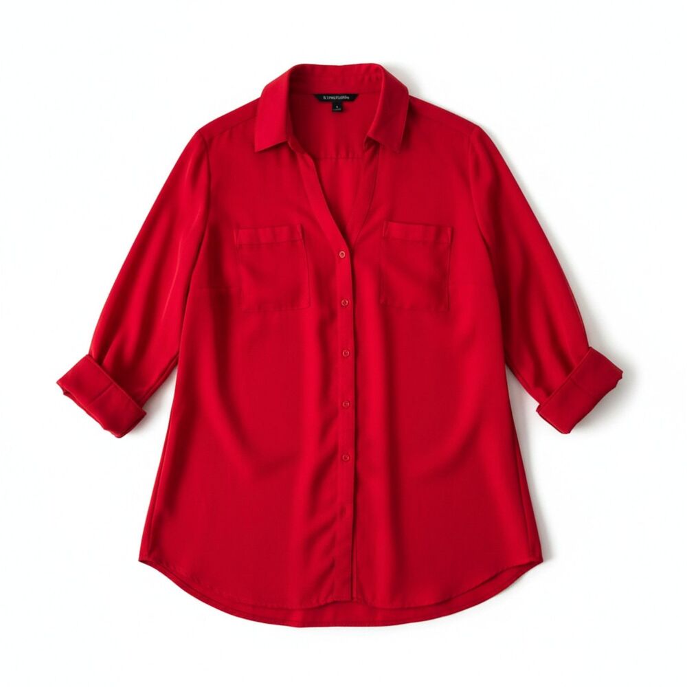 41 HAWTHORN Red Collared Blouse Mandarin Collar Stitch Fix Top Relaxed 1X